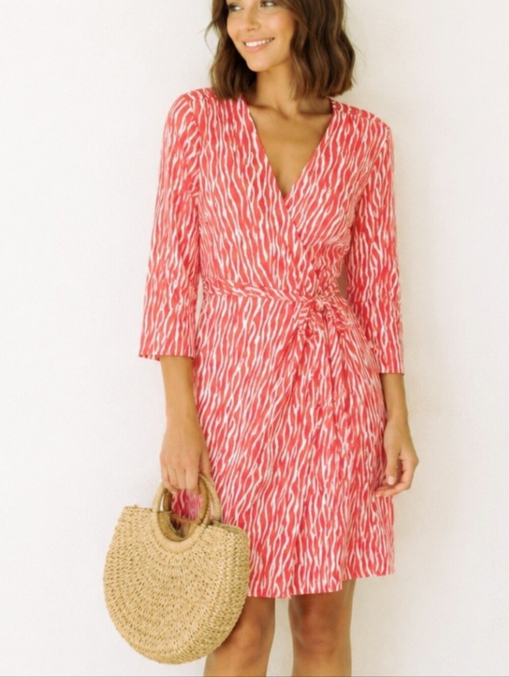 Pendleton Orange Faux Wrap Midi Dress